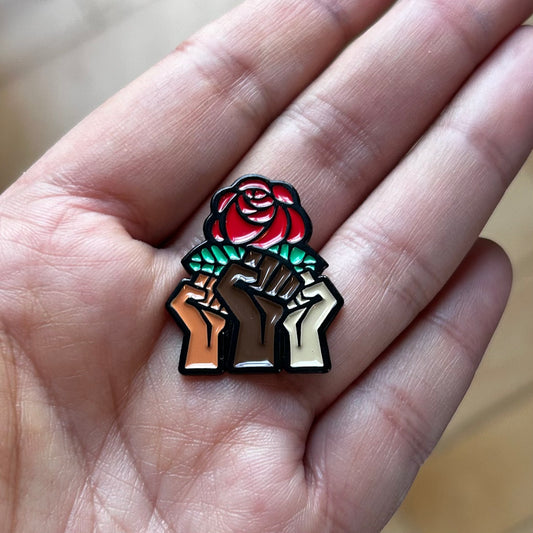 Multicultural Fists with Rose Enamel Pin