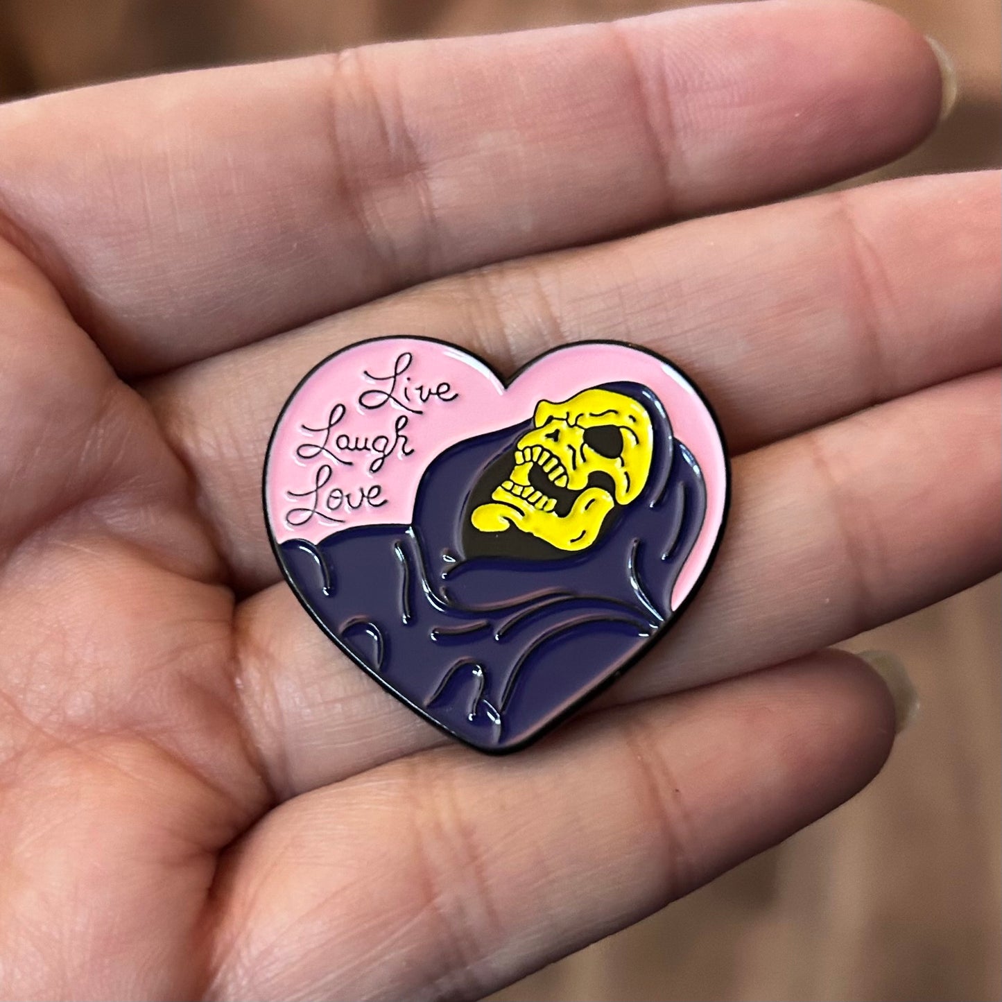 Skeletor Live Laugh Love Enamel Pin