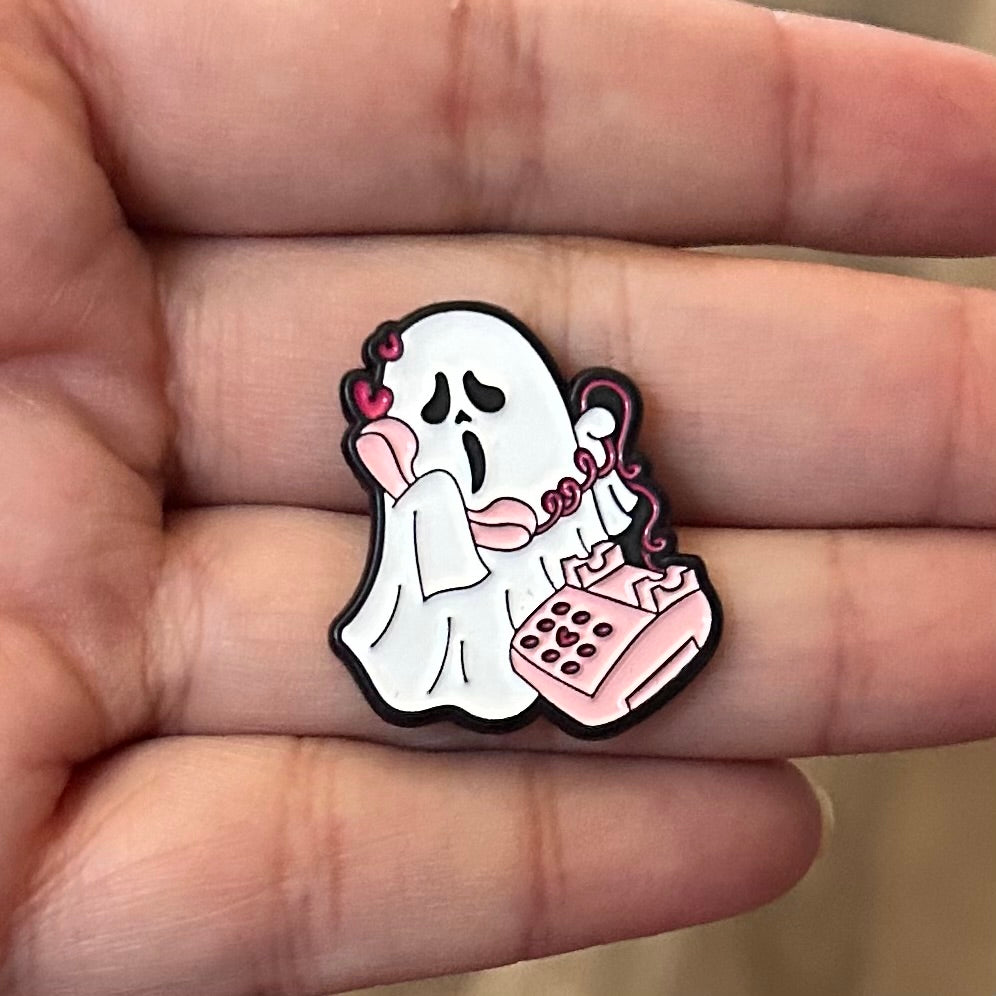 Ghosty on the Phone Enamel Pin