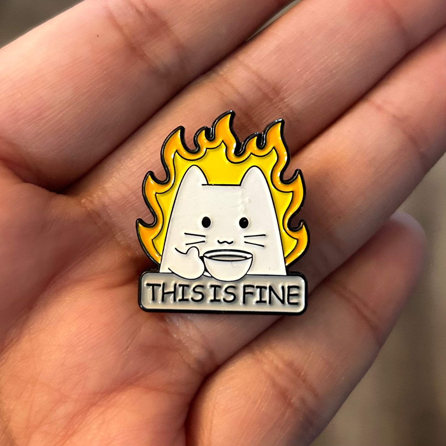 This Is Fine Cat Enamel Pin